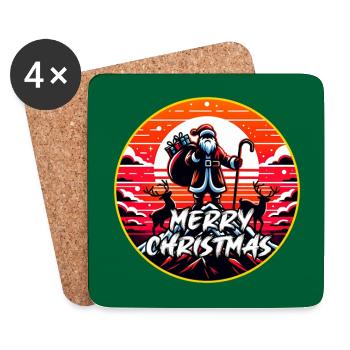 Père Noël au sommet de la montagne Joyeux Noël - Dessous de verre (lot de 4) - blanc - Devant