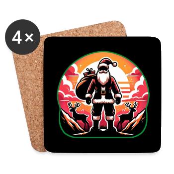 Père Noël au sommet de la montagne Joyeux Noël - Dessous de verre (lot de 4) - blanc - Devant