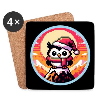 Funny little Christmas owl with Santa hat - Coasters (set of 4) - white - Front