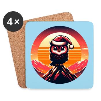 Funny little Christmas owl with Santa hat - Coasters (set of 4) - white - Front