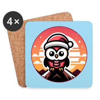 Drôle de petit hibou de Noël avec chapeau de Père Noël - Dessous de verre (lot de 4) - blanc - Devant