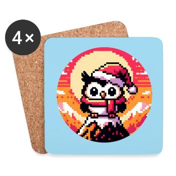 Funny little Christmas owl with Santa hat - Coasters (set of 4) - white - Front