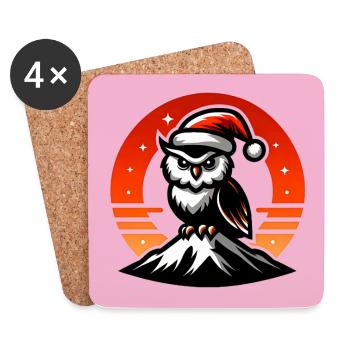 Lustige kleine Weihnachtseule mit Nikolausmütze - Untersetzer (4er-Set) - Weiß - Vorne