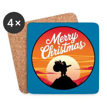 Père Noël avec des rennes au sommet de la montagne - Dessous de verre (lot de 4) - blanc - Devant