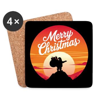 Weihnachtsmann mit Rentieren auf Bergspitze - Untersetzer (4er-Set) - Weiß - Vorne