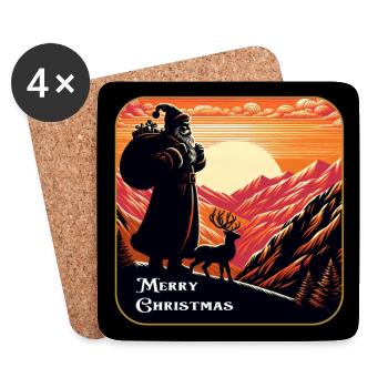 Weihnachtsmann mit Rentieren auf Bergspitze - Untersetzer (4er-Set) - Weiß - Vorne