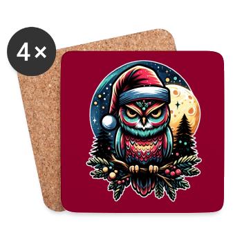 Petit hibou de Noël dans la forêt d’hiver Forêt de Noël - Dessous de verre (lot de 4) - blanc - Devant