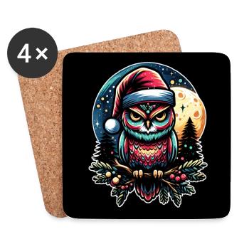 Kleine Weihnachtseule im Weihnachtswald - Untersetzer (4er-Set) - Weiß - Vorne