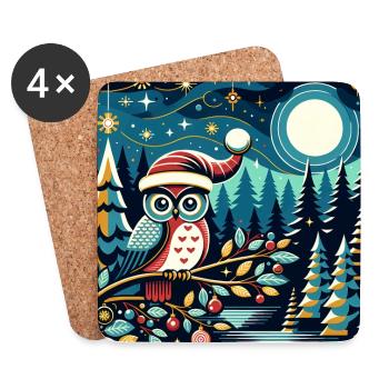 Petit hibou de Noël dans la forêt d’hiver Forêt de Noël - Dessous de verre (lot de 4) - blanc - Devant
