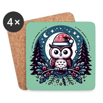 Petit hibou de Noël dans la forêt d’hiver Forêt de Noël - Dessous de verre (lot de 4) - blanc - Devant