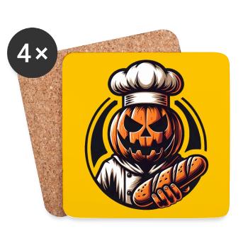 Halloween Kürbis mit Bäckermütze und Brot - Untersetzer (4er-Set) - Weiß - Vorne