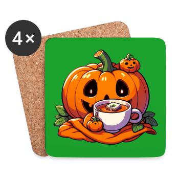 La citrouille d’Halloween boit une tasse de thé - Dessous de verre (lot de 4) - blanc - Devant
