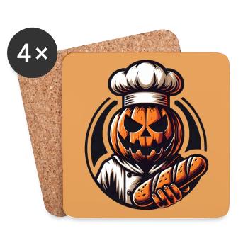 Halloween Kürbis mit Bäckermütze und Brot - Untersetzer (4er-Set) - Weiß - Vorne