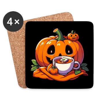 La citrouille d’Halloween boit une tasse de thé - Dessous de verre (lot de 4) - blanc - Devant