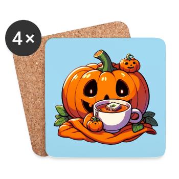 La citrouille d’Halloween boit une tasse de thé - Dessous de verre (lot de 4) - blanc - Devant