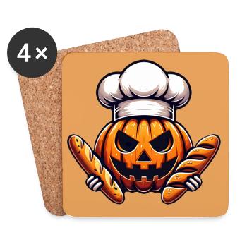 Halloween Kürbis mit Bäckermütze und Brot - Untersetzer (4er-Set) - Weiß - Vorne