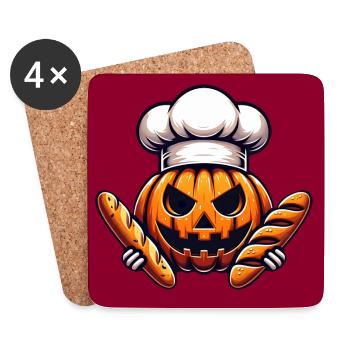 Halloween Kürbis mit Bäckermütze und Brot - Untersetzer (4er-Set) - Weiß - Vorne