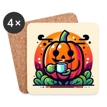 Citrouille drôle effrayante d’Halloween avec tasse à thé - Dessous de verre (lot de 4) - blanc - Devant