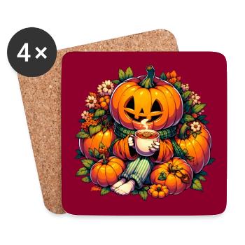 Halloweenkürbis mit Schal trinkt Tee - Untersetzer (4er-Set) - Weiß - Vorne