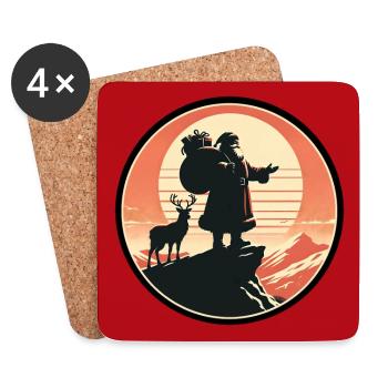 Weihnachtsmann mit Rentier auf Bergspitze - Untersetzer (4er-Set) - Weiß - Vorne
