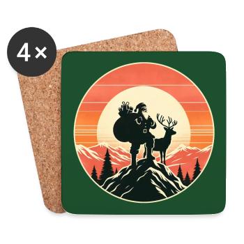 Weihnachtsmann mit Rentier auf Bergspitze - Untersetzer (4er-Set) - Weiß - Vorne