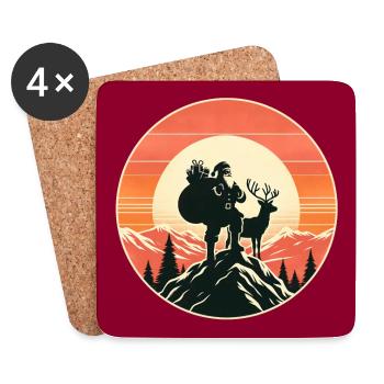 Père Noël avec des rennes au sommet de la montagne - Dessous de verre (lot de 4) - blanc - Devant