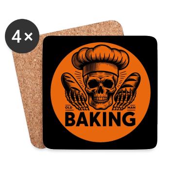 Old Man Baking Skull mit Bäckermütze backt Brot - Untersetzer (4er-Set) - Weiß - Vorne