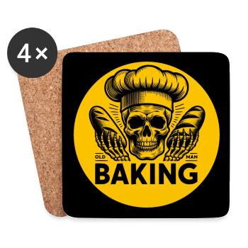 Old Man Baking Skull mit Bäckermütze backt Brot - Untersetzer (4er-Set) - Weiß - Vorne