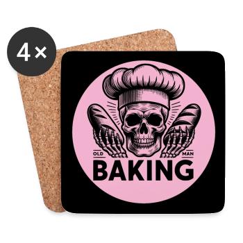 Old Man Baking Skull mit Bäckermütze backt Brot - Untersetzer (4er-Set) - Weiß - Vorne