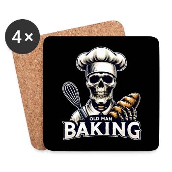 Old Man Baking Skull mit Bäckermütze mit Brot - Untersetzer (4er-Set) - Weiß - Vorne