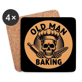 Old Man Baking Skull mit Bäckermütze - Untersetzer (4er-Set) - Weiß - Vorne