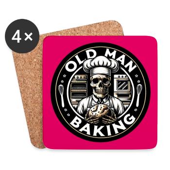 Old Man Baking Skull with Baker's Hat with Bread - Coasters (set of 4) - white - Front
