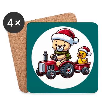 Teddybär fährt Traktor mit kleiner gelber Ente - Untersetzer (4er-Set) - Weiß - Vorne