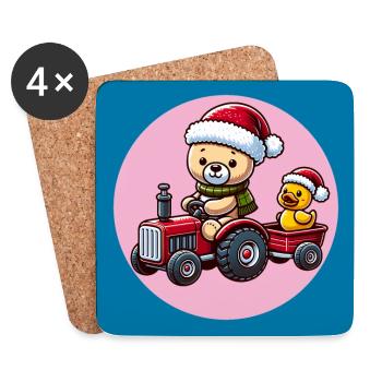 Teddybär fährt Traktor mit kleiner gelber Ente - Untersetzer (4er-Set) - Weiß - Vorne