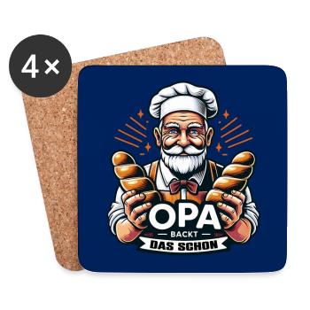Opa backt das schon. Bäcker mit Broten - Untersetzer (4er-Set) - Weiß - Vorne
