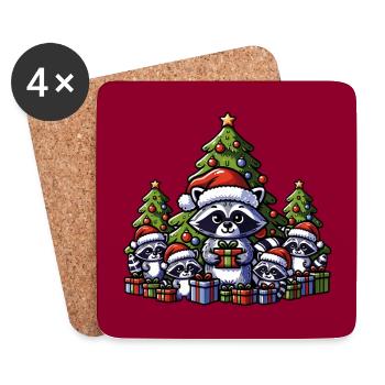 Raccoon family with Christmas tree and gifts - Coasters (set of 4) - white - Front