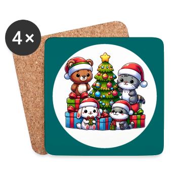Teddy, Otter, Rabbit with Christmas Tree - Coasters (set of 4) - white - Front