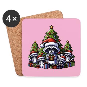 Raccoon family with Christmas tree and gifts - Coasters (set of 4) - white - Front