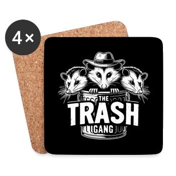 Trash gang three possums look out of the garbage can - Coasters (set of 4) - white - Front