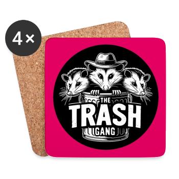 Trash gang three possums look out of the garbage can - Coasters (set of 4) - white - Front