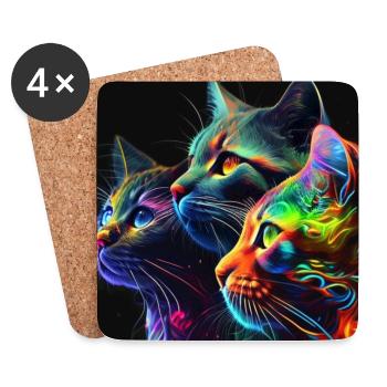 Neon Cats on a Black Background - Coasters (set of 4) - white - Front