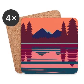 Geometrische Abendlandschaft am See - Untersetzer (4er-Set) - Weiß - Vorne