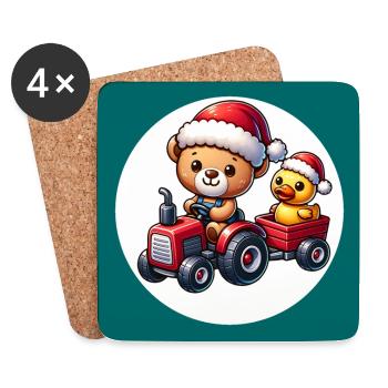 Petit ours en peluche sur tracteur avec canard mignon - Dessous de verre (lot de 4) - blanc - Devant
