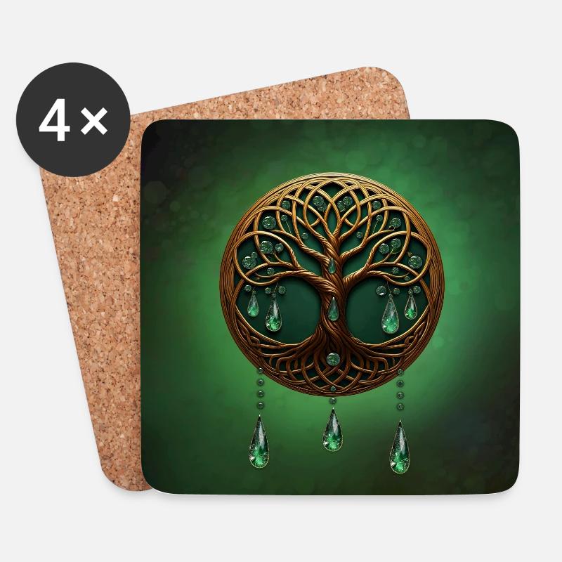 Stilisierter Baum des Lebens - Untersetzer (4er-Set) - Weiß