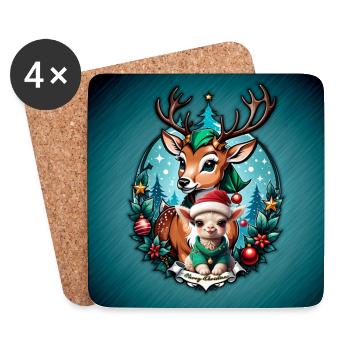 Illustration de Noël joyeuse et confortable - Dessous de verre (lot de 4) - blanc - Devant