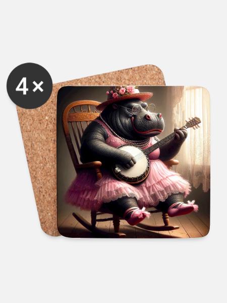 Hippopotame Banjo - Glasbrikker (sæt med 4 stk.) - hvid