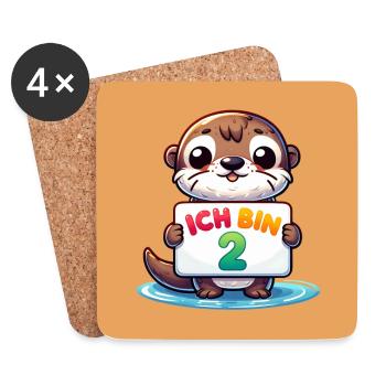 Zweiter Geburtstag, 2. Geburtstag kleiner Otter - Untersetzer (4er-Set) - Weiß - Vorne