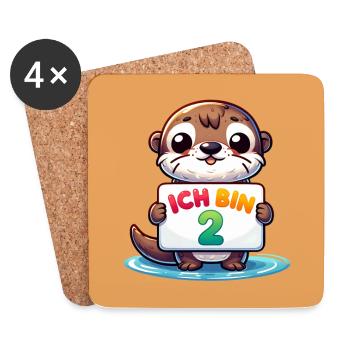 Ich bin 2 Jahre zweiter Geburtstag - kleiner Otter - Untersetzer (4er-Set) - Weiß - Vorne