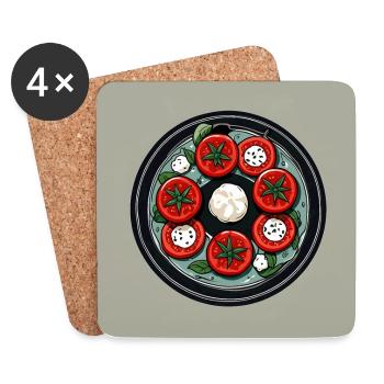 Tomates et mozzarella dans l’assiette - Dessous de verre (lot de 4) - blanc - Devant