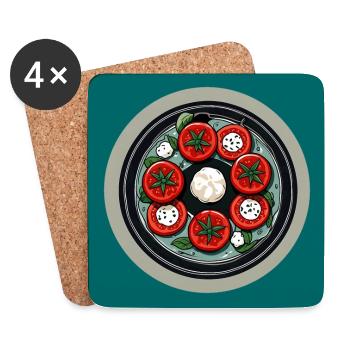 Tomates et mozzarella dans l’assiette - Dessous de verre (lot de 4) - blanc - Devant